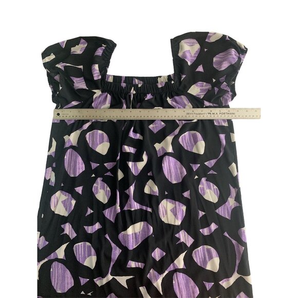Daisy Fuentes Purple & Black Abstract Print Elastic Square Neckline Dress Large - Picture 6 of 9